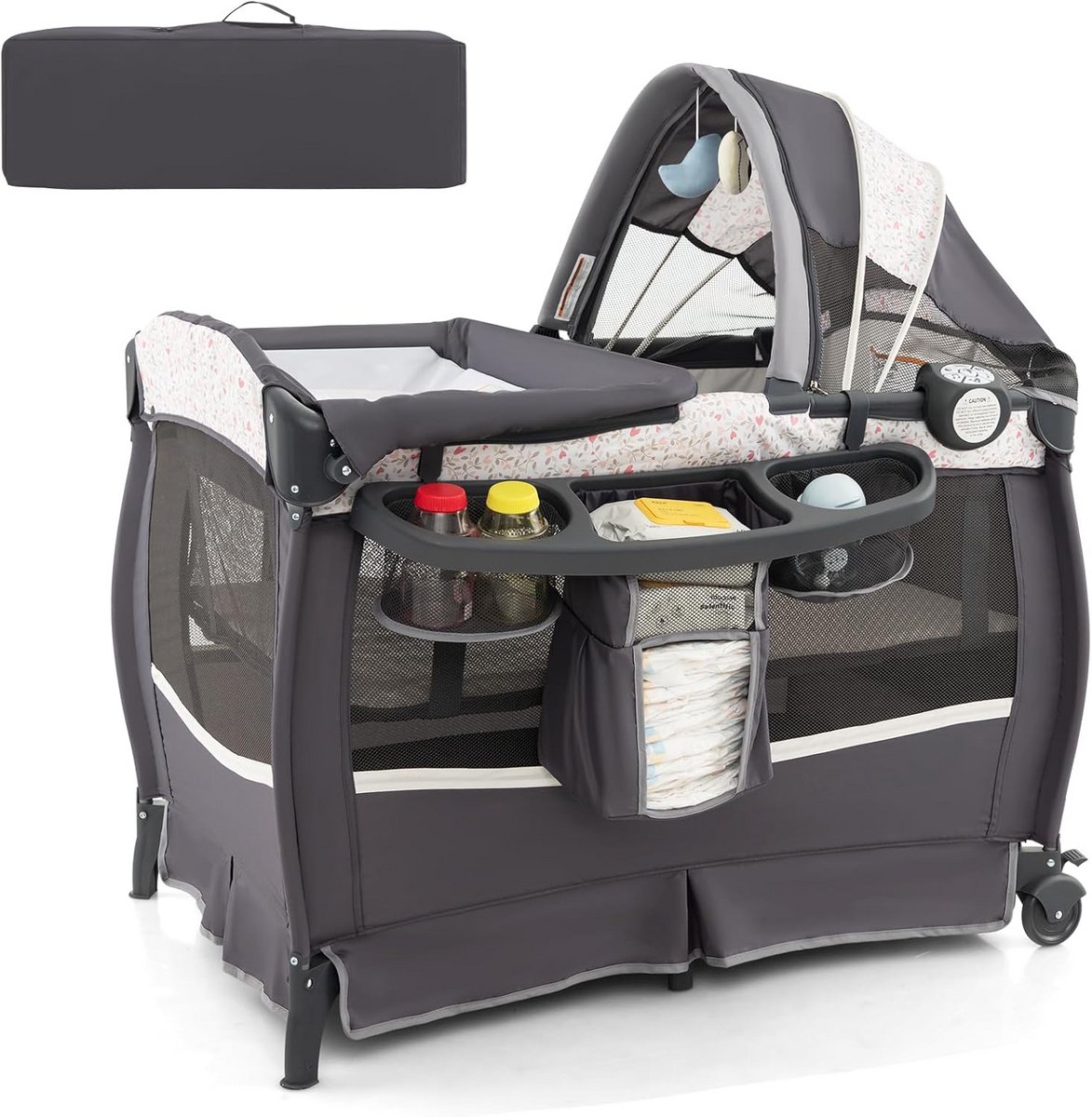 Multifunctioneel Opvouwbaar Reiswieg Met Commode en Speelmobiel
