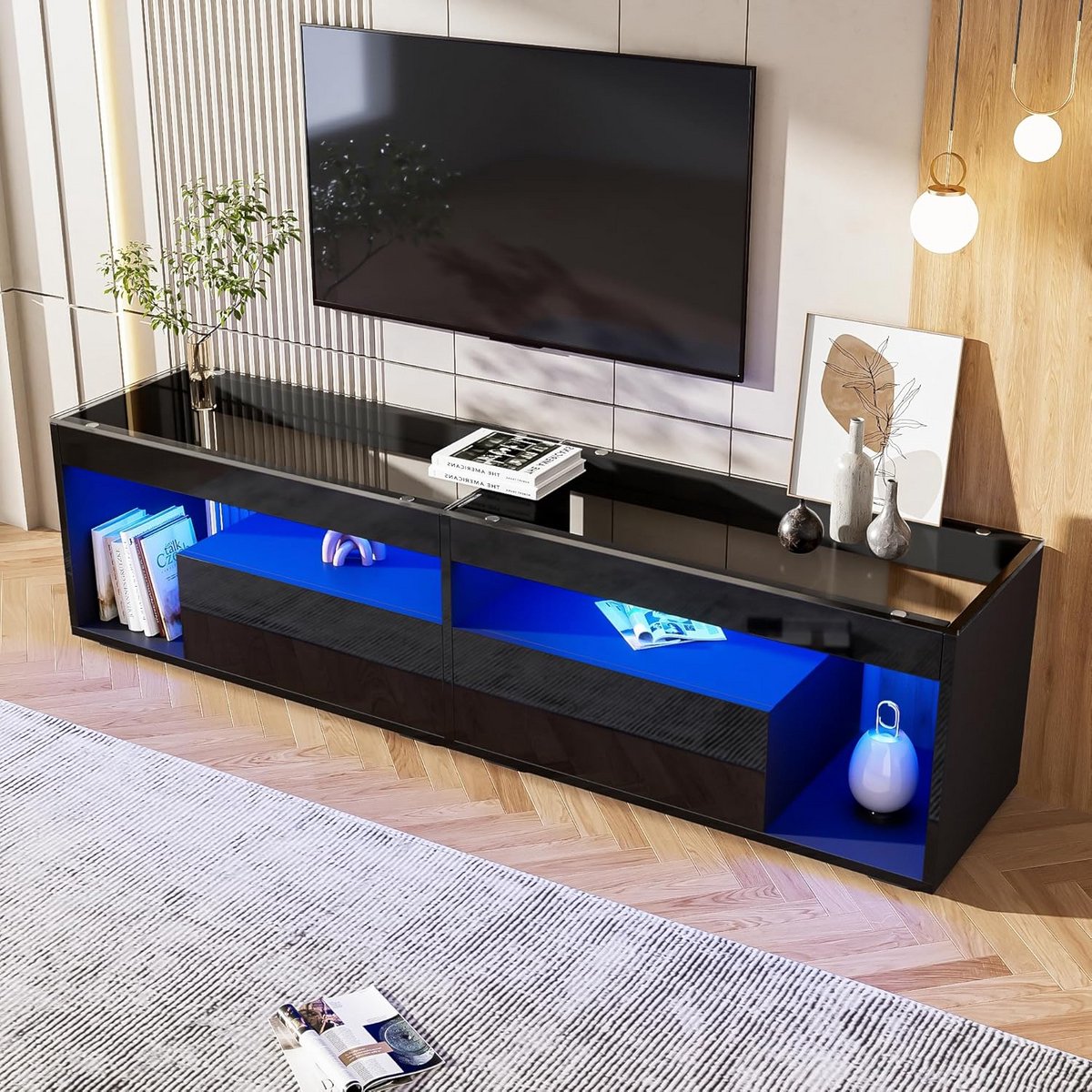 Stijlvolle TV-kast met LED-verlichting en Opbergruimte voor Grote Televisies