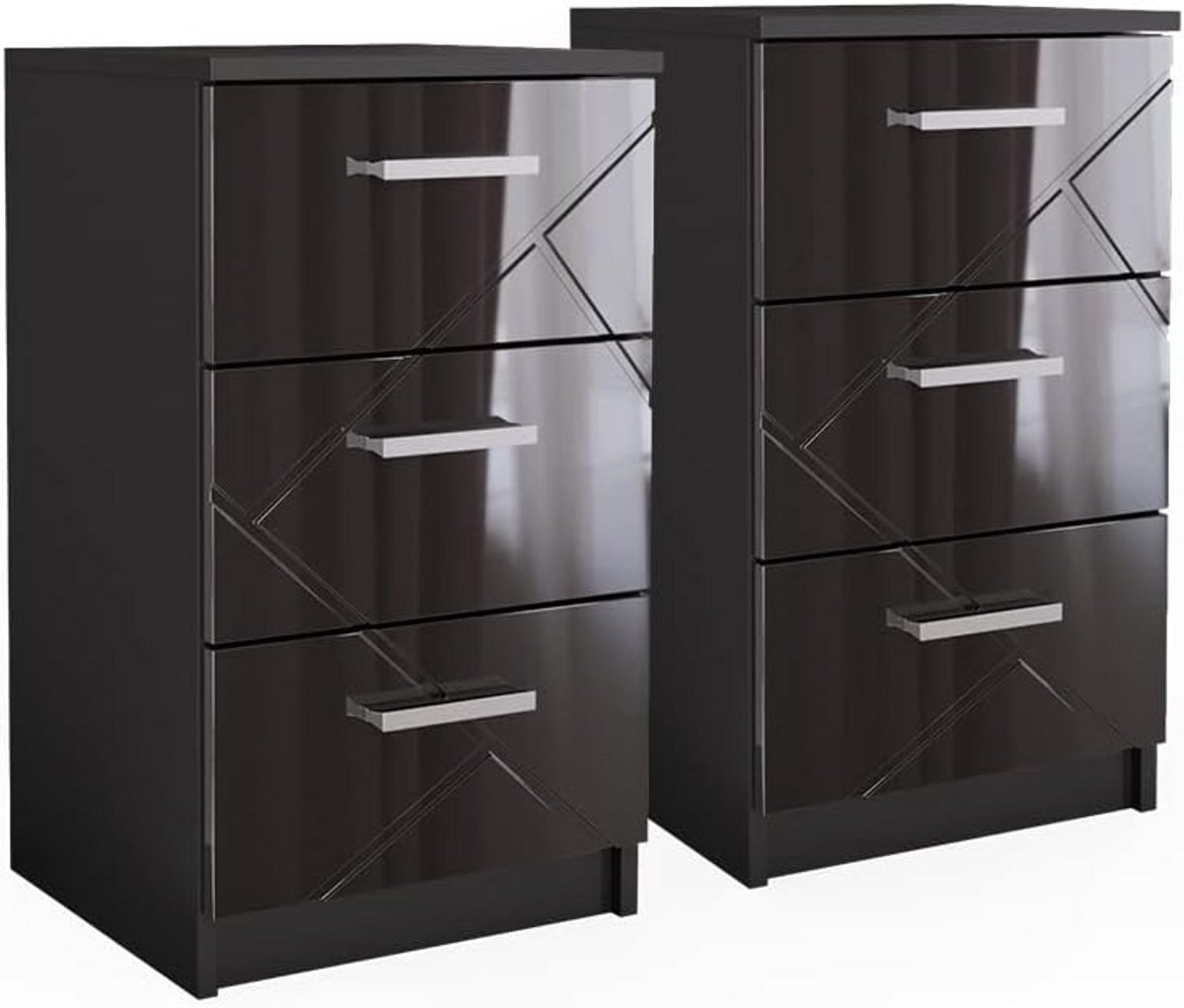 Set van 2 Nachtkastjes Zwart Hoogglans Compact Design