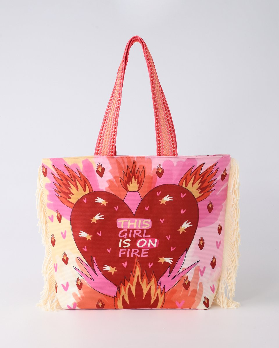 Nouka - Strandtas - This Girl is On Fire - Zomer Tas - Dames Beach Bag - Franjes