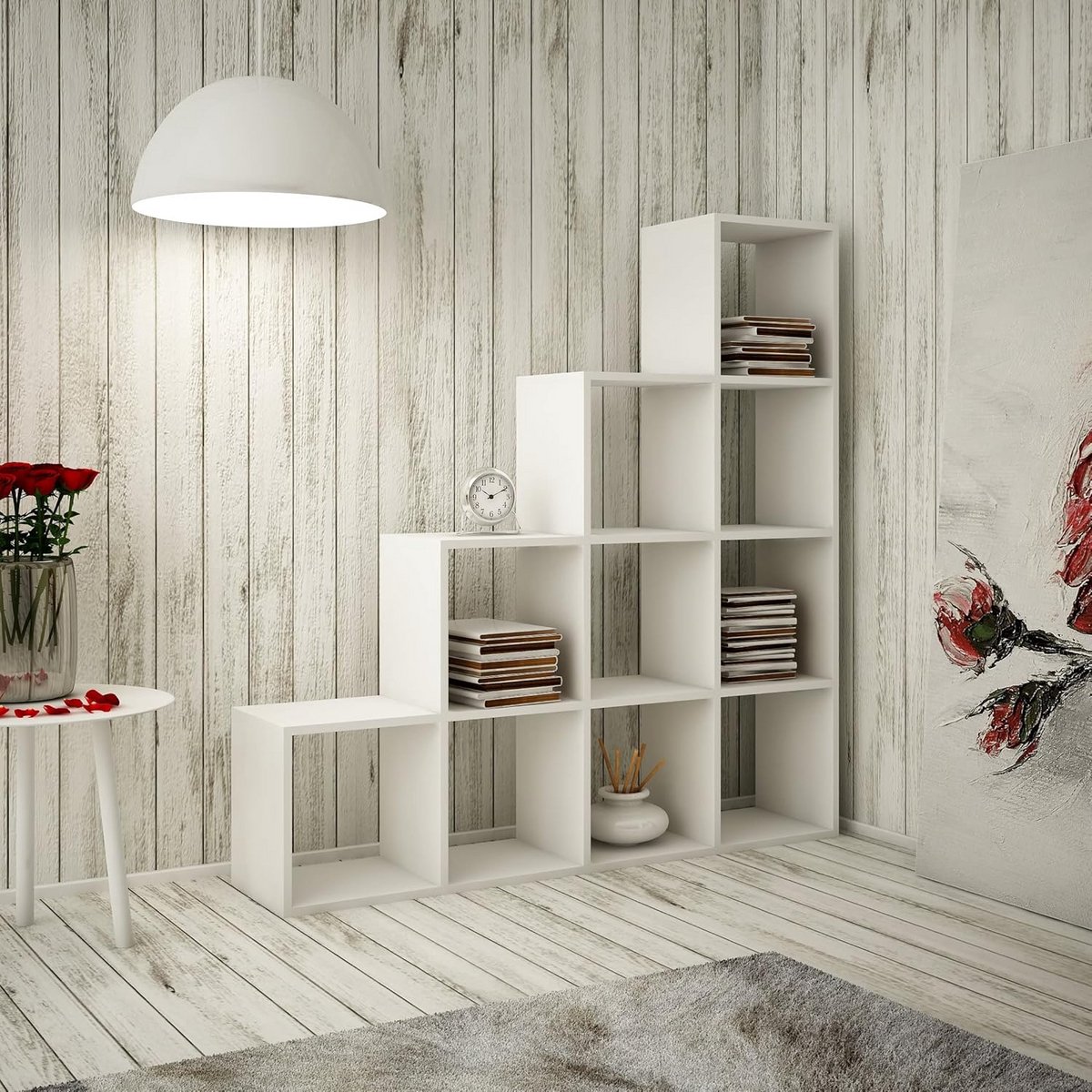 Moderne Kubus Kast Boekenkast Trapmodel 10 Vakken - Sidetable en Roomdivider