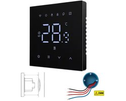 Wifi thermostaat | Inbouw | Touchscreen bediening | Tuya app | Spraakbesturing Alexa Google Home | Vloersensor | Zwart