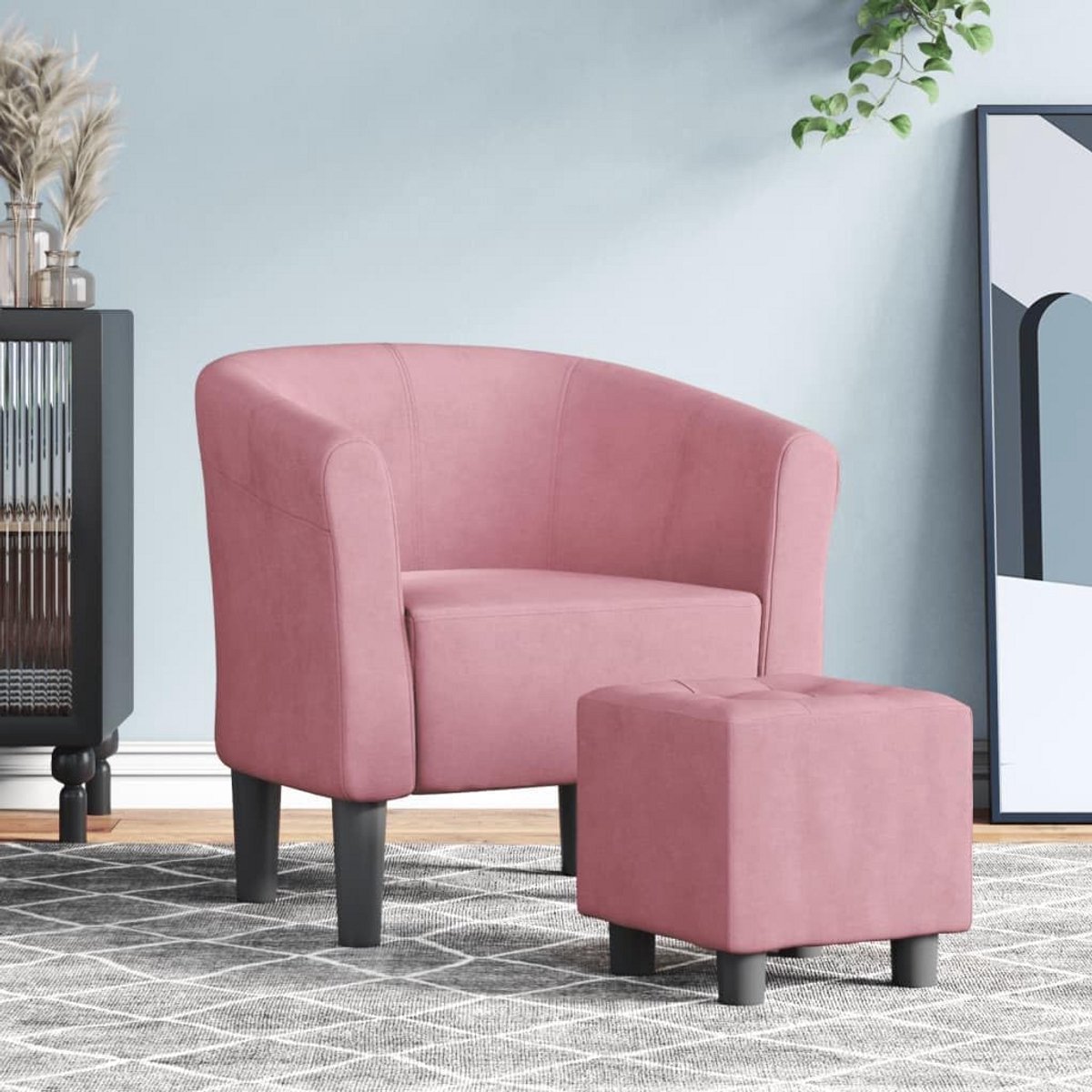 Comfortabele Verstelbare Fauteuil met Voetenbankje in Zacht Roze Velvet