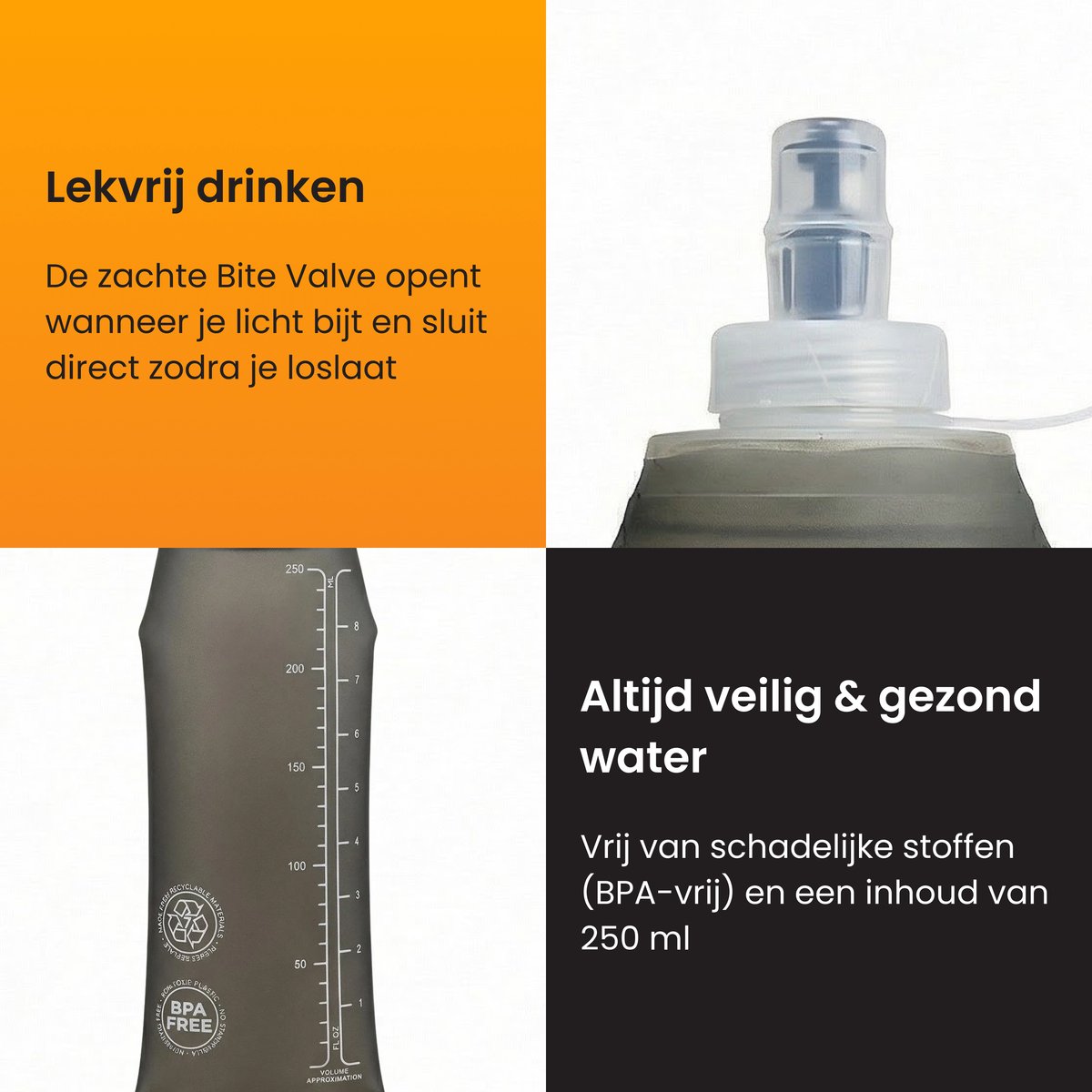 R2B Soft Flask 250 ML - Drinkfles Hardlopen - Opvouwbare Waterfles - Flexibele Drinkfles - Bidon/Drinkzak - Antraciet — cadeau in Sport & Outdoor - foto 4