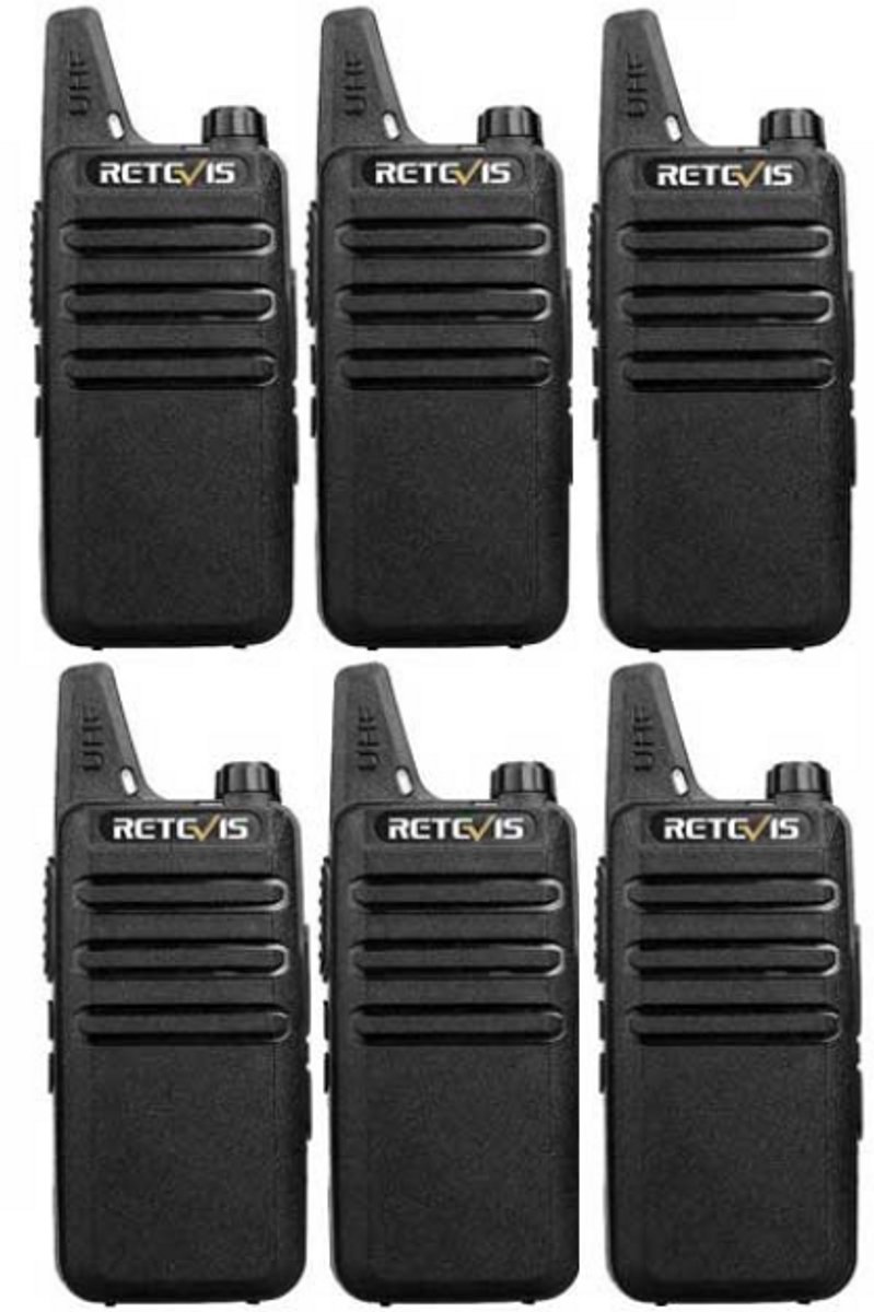 Set van 6 Retevis RT622 vergunning vrije UHF mini portofoons PMR446