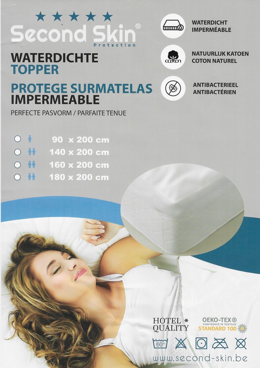 Second Skin - MOLTON met PU laag - waterdichte - matrasbeschermer - 90x200 - waterdicht en ademend