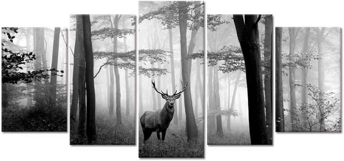 5-Delige Canvas Schilderij Set Herten Bos Natuur Kunst voor Woonkamer en Slaapkamer