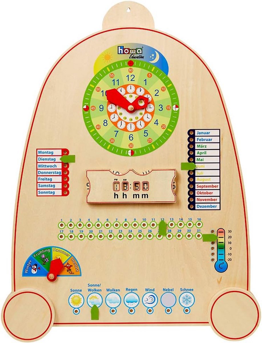 Houten Leerhorloge met Kalender, Seizoenen en Weer Educatief Speelgoed