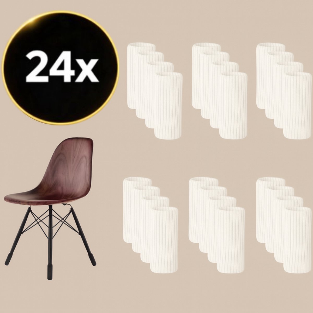 Stoelpoot sokken set van 24 stuks (Wit) – Elastische Beschermers – Stoelbeschermer – Stoelsokjes met vilt - Stoelpootbeschermers - Stoelpootdoppen - Stoelsokken