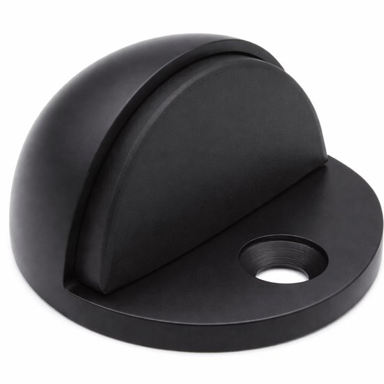 Zwarte halfronde deurstopper met schroefgat in de basis.