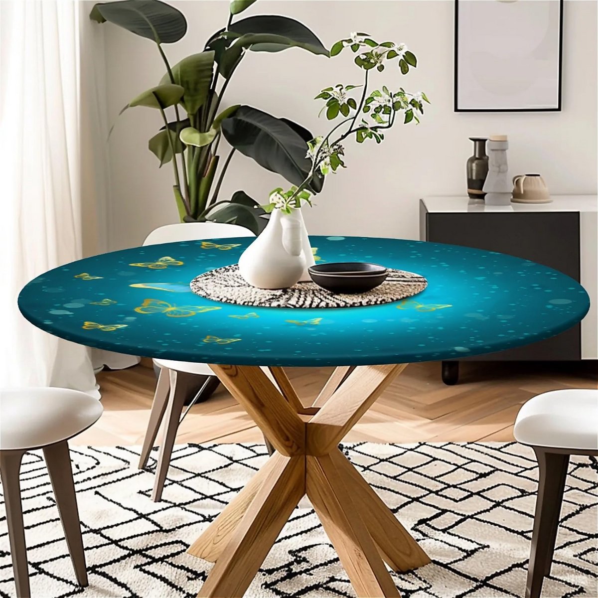 Ronde Tafelkleed met Elastiek voor Buiten en Binnen, Geschikt voor 97-107 cm Tafels