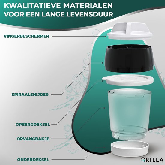 Grilla Spiraalsnijder - Spirelli - Spiralizer voor Groenten - Courgettesnijder Spiraal - Dunschiller - Zwart