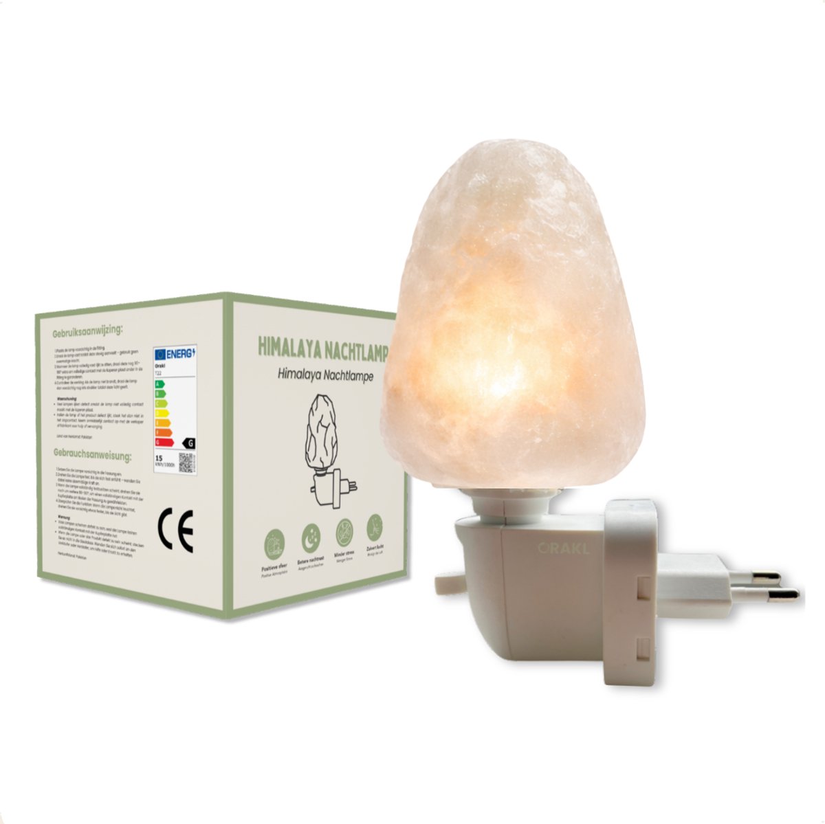 Orakl Himalaya Nachtlampje Bliss – 1 KG en ca. 14 cm - Zoutlamp - Wandlamp - Echt & Puur Himalayazout Wit