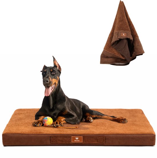 Meritosh Luxe orthopedisch hondenkussen Bruin, maat XXL (135 × 107 × 13 cm), met extra hoes