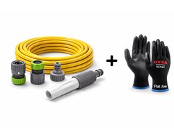 Flat Joe ® Tuinslang set VIP (1/2" slang 25m - koppelingen - tuinspuit - handschoenen) - bewatering - gardena - waterslang - reiniging