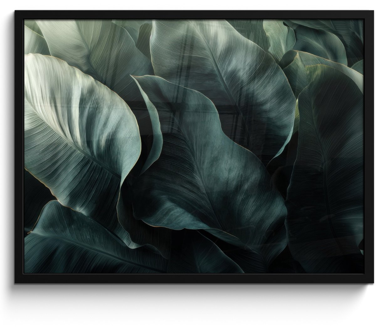 FrameYourWall Poster in lijst - Fotolijst 70x50 cm - Posters - Groen - Bladeren - Glad - Nerven - Posterlijst zwart - Decoratie - Wanddecoratie woonkamer - Muurdecoratie slaapkamer Nerven - Bladeren