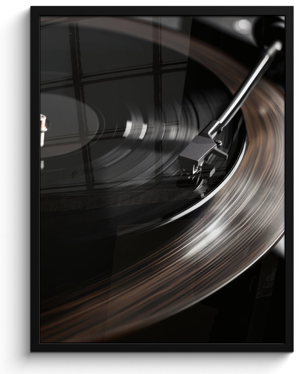 FrameYourWall Poster in lijst - Fotolijst 50x70 cm - Posters - Close-up - Vinylplaat - Platenspeler - Zwart - Posterlijst zwart - Decoratie - Wanddecoratie woonkamer - Muurdecoratie slaapkamer
