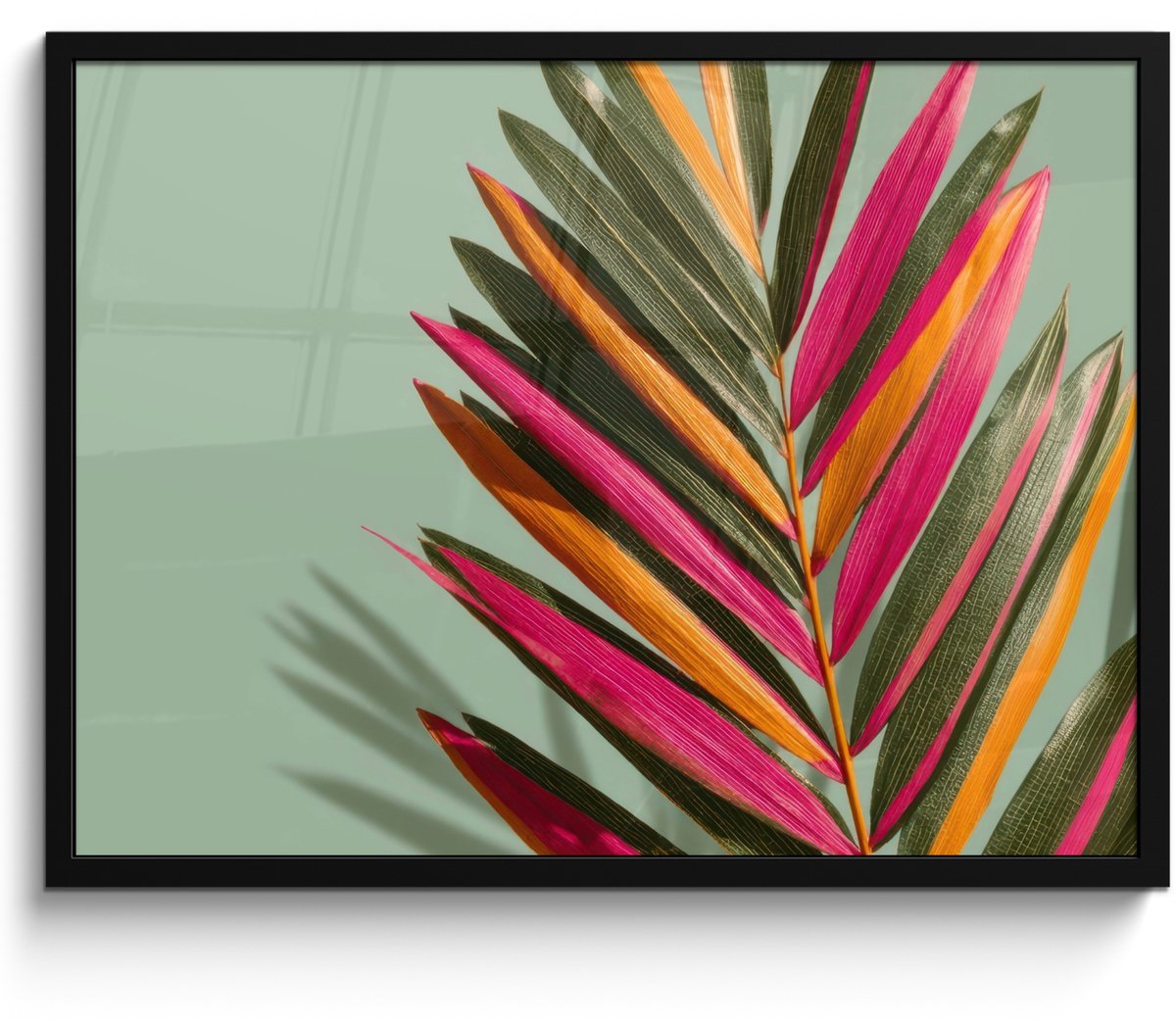 FrameYourWall Poster in lijst - Fotolijst 70x50 cm - Posters - Tak - Bladeren - Kleurrijk - Schaduw - Posterlijst zwart - Decoratie - Wanddecoratie woonkamer - Muurdecoratie slaapkamer