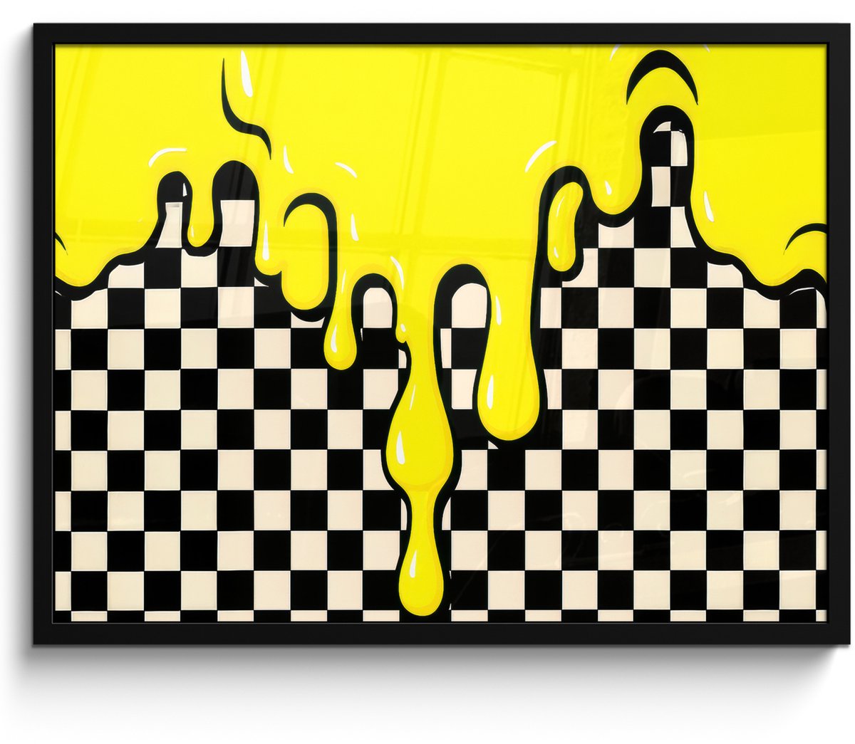 FrameYourWall Poster in lijst - Fotolijst 70x50 cm - Posters - Geblokt - Grafisch - Vloeistof - Geel - Posterlijst zwart - Decoratie - Wanddecoratie woonkamer - Muurdecoratie slaapkamer