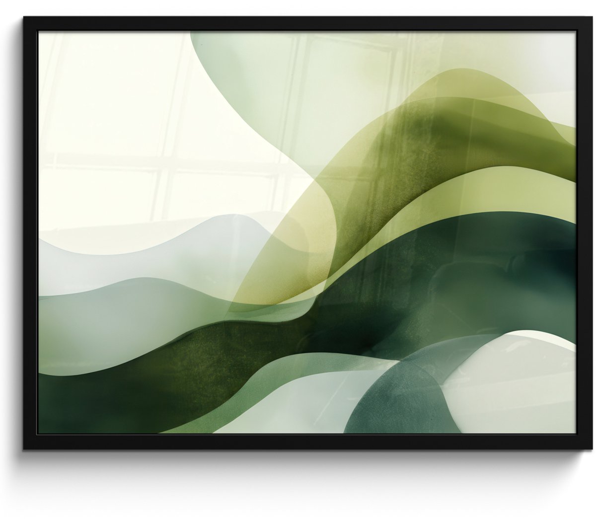 FrameYourWall Poster in lijst - Fotolijst 70x50 cm - Posters - Golven - Abstract - Lichtgroen - Sierlijk - Posterlijst zwart - Decoratie - Wanddecoratie woonkamer - Muurdecoratie slaapkamer