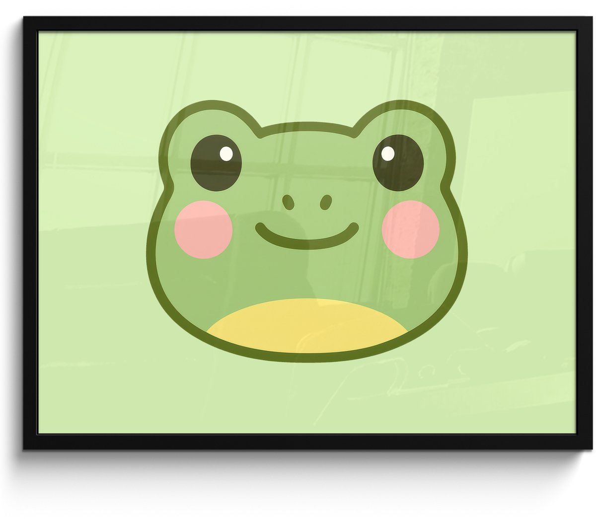 FrameYourWall Poster in lijst - Fotolijst 70x50 cm - Posters - Kikker - Groen - Vriendelijkheid - Posterlijst zwart - Decoratie - Wanddecoratie woonkamer - Muurdecoratie slaapkamer