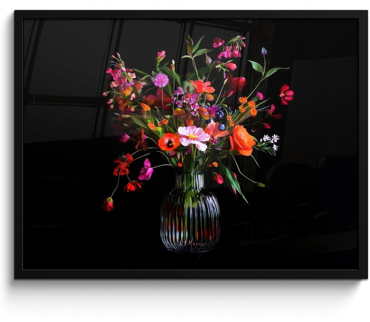 FrameYourWall Poster in lijst - Fotolijst 70x50 cm - Posters - Boeket - Veldbloemen - Vaas - Posterlijst zwart - Decoratie - Wanddecoratie woonkamer - Muurdecoratie slaapkamer Boeket - Bloemen 5