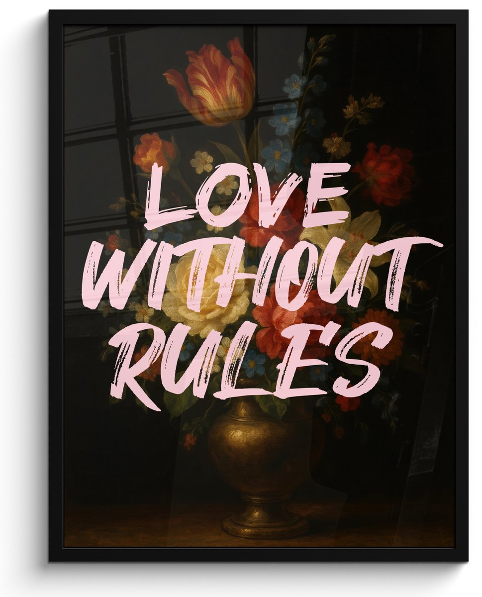 FrameYourWall Poster in lijst - Fotolijst 50x70 cm - Posters - Liefde - Modern - Bloemen - Posterlijst zwart - Decoratie - Wanddecoratie woonkamer - Muurdecoratie slaapkamer Love without rules