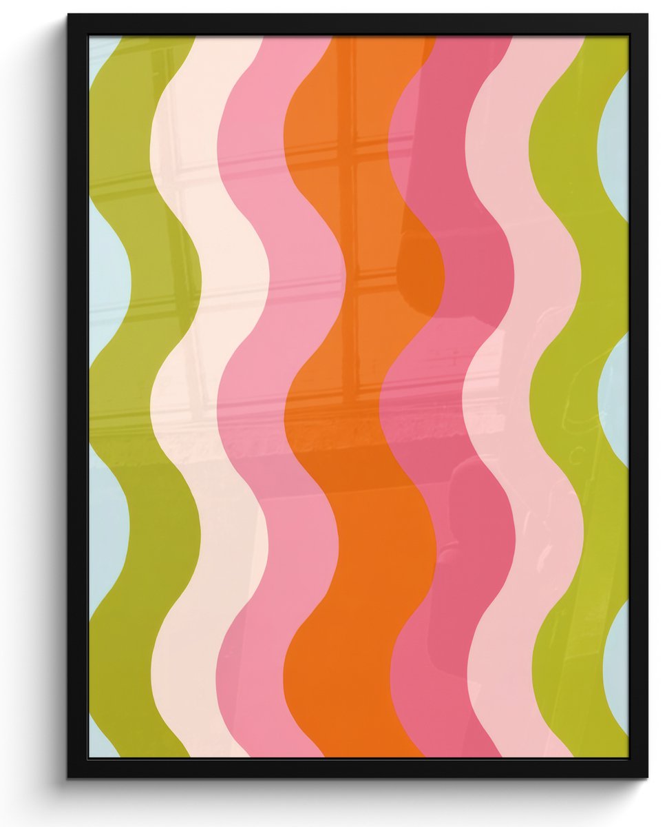FrameYourWall Poster in lijst - Fotolijst 50x70 cm - Posters - Banen - Golven - Kleurrijk - Verticaal - Posterlijst zwart - Decoratie - Wanddecoratie woonkamer - Muurdecoratie slaapkamer