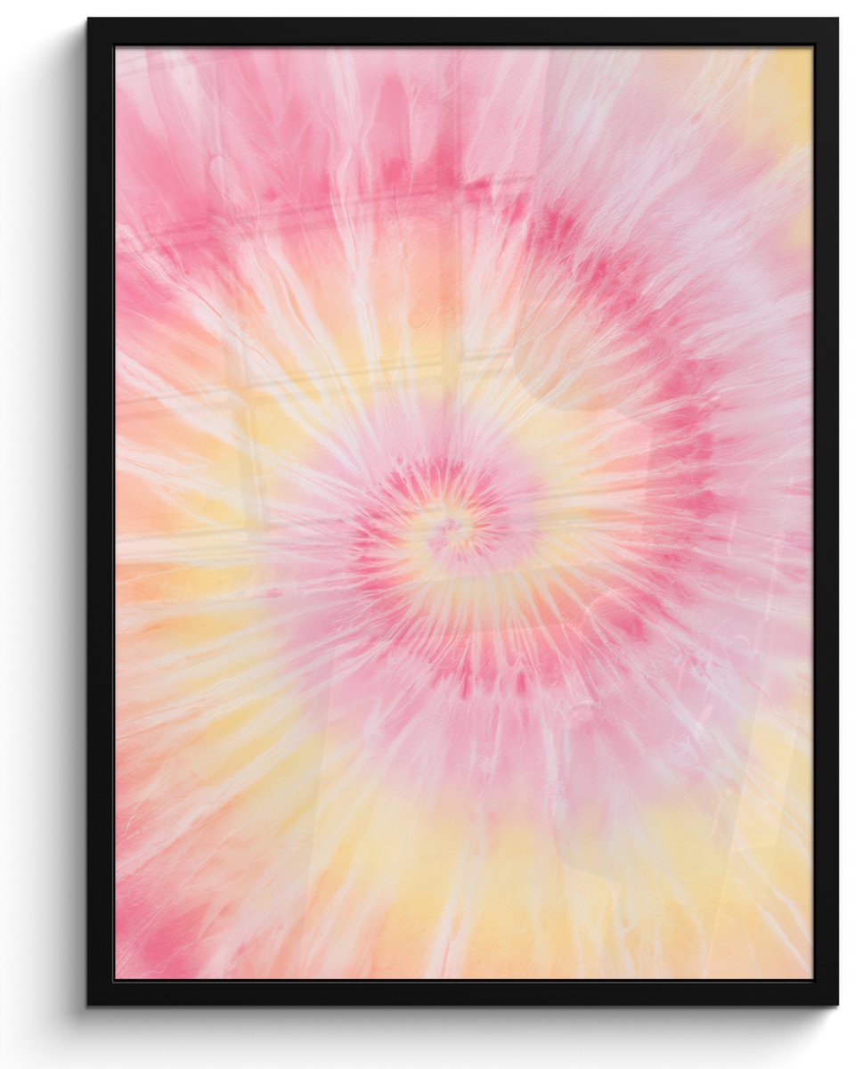FrameYourWall Poster in lijst - Fotolijst 50x70 cm - Posters - Patroon - Tie Dye - Pasteltinten - Roze - Posterlijst zwart - Decoratie - Wanddecoratie woonkamer - Muurdecoratie slaapkamer Multicolor