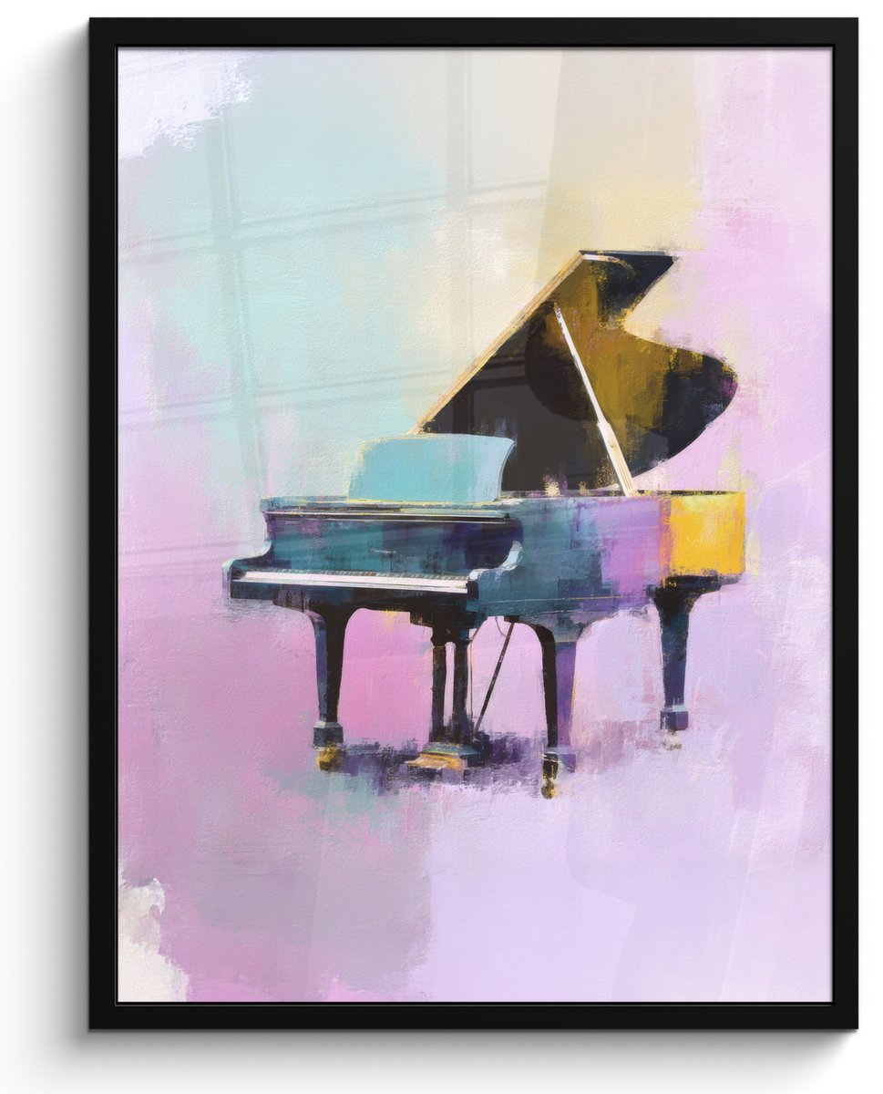 FrameYourWall Poster in lijst - Fotolijst 50x70 cm - Posters - Piano - Pastel - Elegant - Dromerig - Posterlijst zwart - Decoratie - Wanddecoratie woonkamer - Muurdecoratie slaapkamer