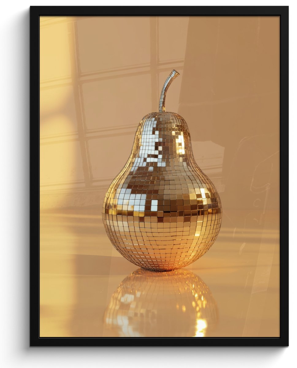 FrameYourWall Fotolijst inclusief poster - Posterlijst 50x70 cm - Posters - Goud - Disco - Glitter - Peer - Foto in lijst - Keuken decoratie muur - Wanddecoratie accessoires - Muurdecoratie - Schilderijen Disco - Peer