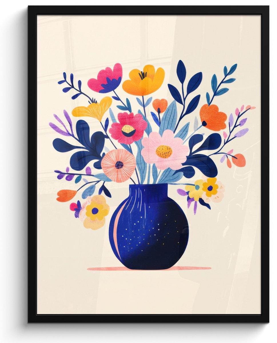 FrameYourWall Poster in lijst - Fotolijst 50x70 cm - Posters - Vaas - Bloemen - Boeket - Posterlijst zwart - Decoratie - Wanddecoratie woonkamer - Muurdecoratie slaapkamer