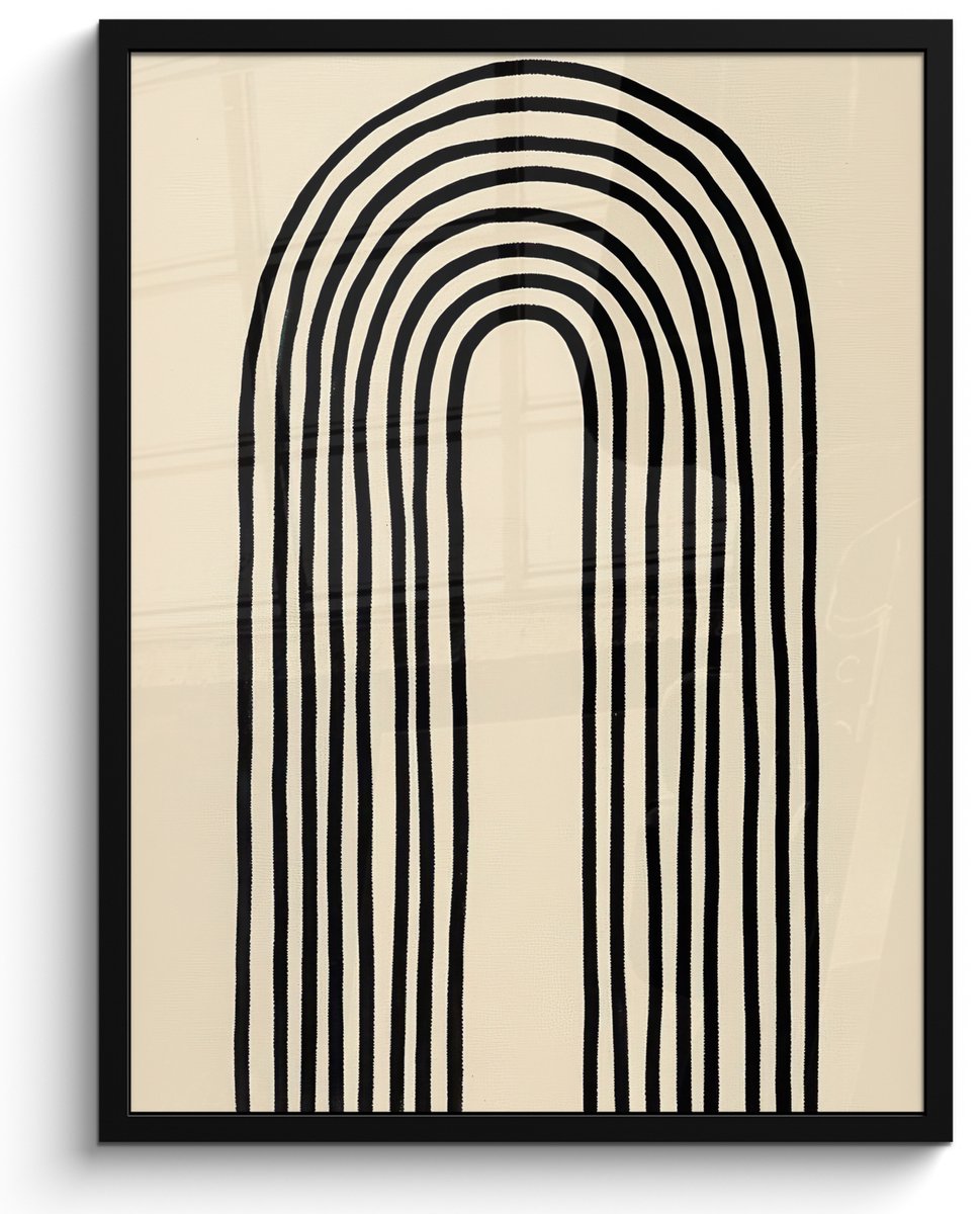 FrameYourWall Poster in lijst - Fotolijst 50x70 cm - Posters - Boogvormen - Zwart - Strak - Posterlijst zwart - Decoratie - Wanddecoratie woonkamer - Muurdecoratie slaapkamer