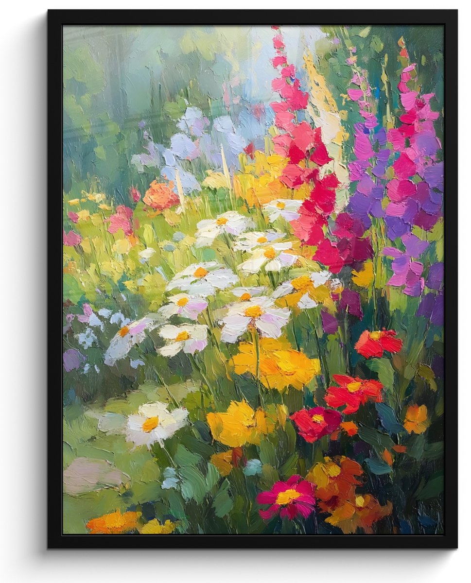 FrameYourWall Poster in lijst - Fotolijst 50x70 cm - Posters - Zomertuin - Sfeervol - Bloemen - Posterlijst zwart - Decoratie - Wanddecoratie woonkamer - Muurdecoratie slaapkamer Bloemen - Veld