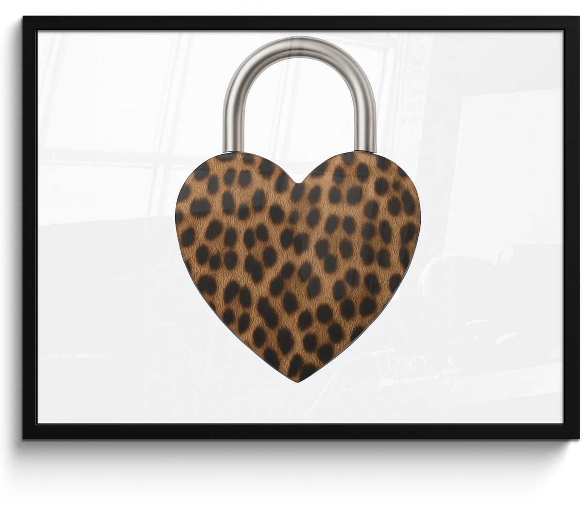 FrameYourWall Poster in lijst - Fotolijst 70x50 cm - Posters - Slot - Hartvormig - Bruin - Panterprint - Posterlijst zwart - Decoratie - Wanddecoratie woonkamer - Muurdecoratie slaapkamer