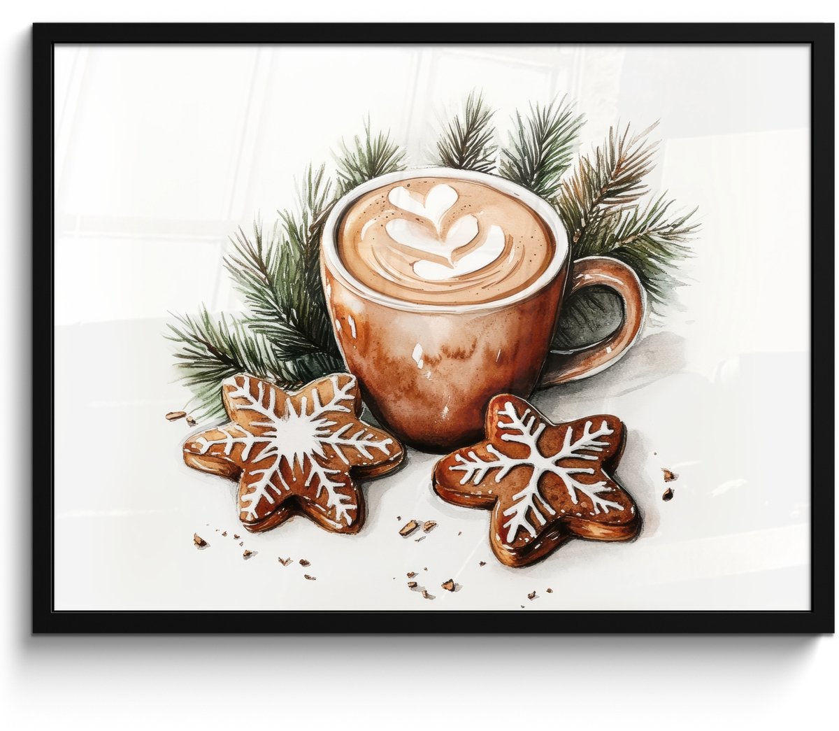FrameYourWall Poster in lijst - Fotolijst 70x50 cm - Posters - Koffie - Koek - Winter - Art - Kerst - Posterlijst zwart - Decoratie - Wanddecoratie woonkamer - Muurdecoratie slaapkamer - Kerstversiering - Kerstdecoratie voor binnen - Kerstmis Kerst - Koffie