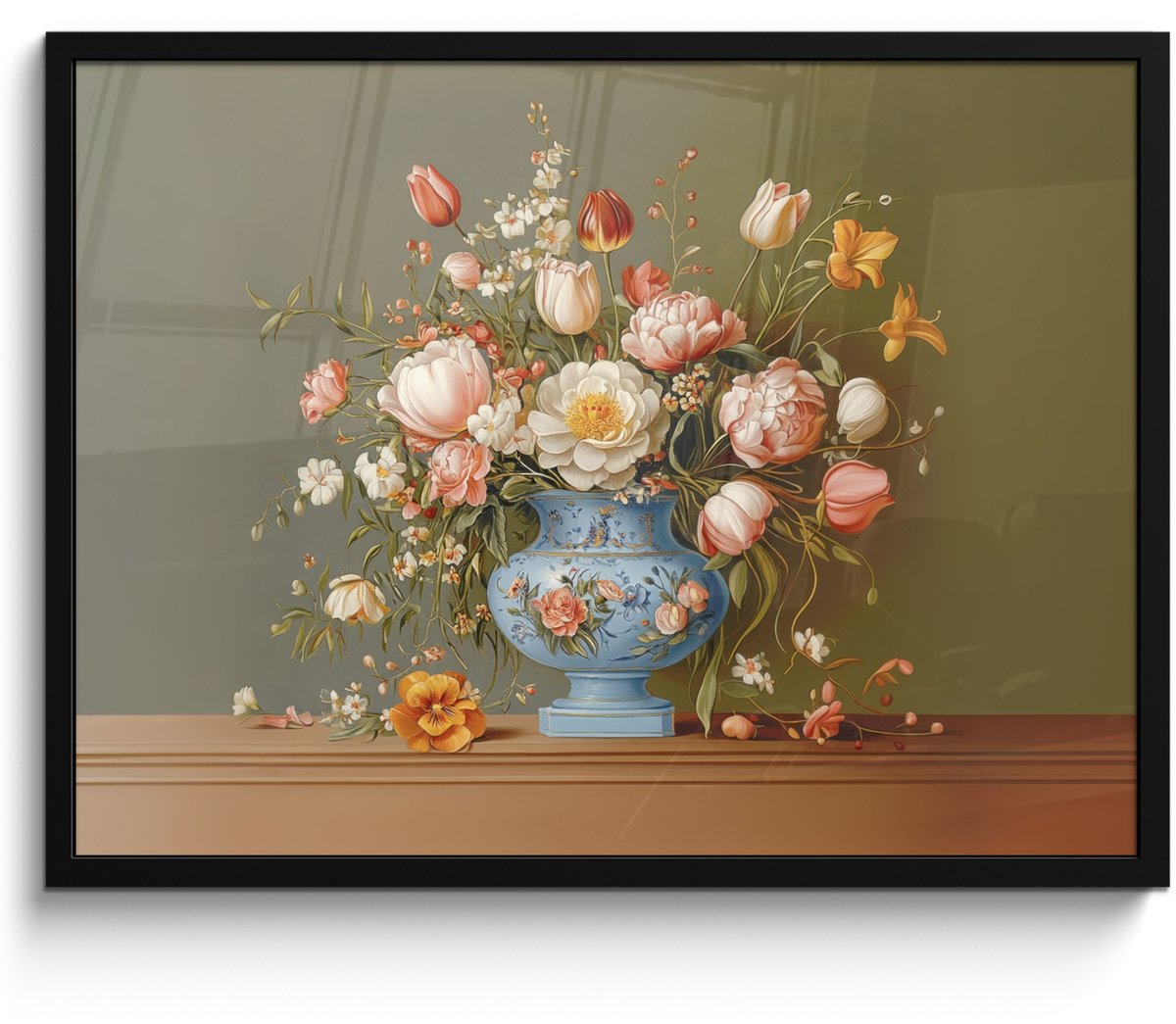 FrameYourWall Poster in lijst - Fotolijst 70x50 cm - Posters - Neutral - Bloemen - Boeket - Vaas - Posterlijst zwart - Decoratie - Wanddecoratie woonkamer - Muurdecoratie slaapkamer Bloemen - Vintage