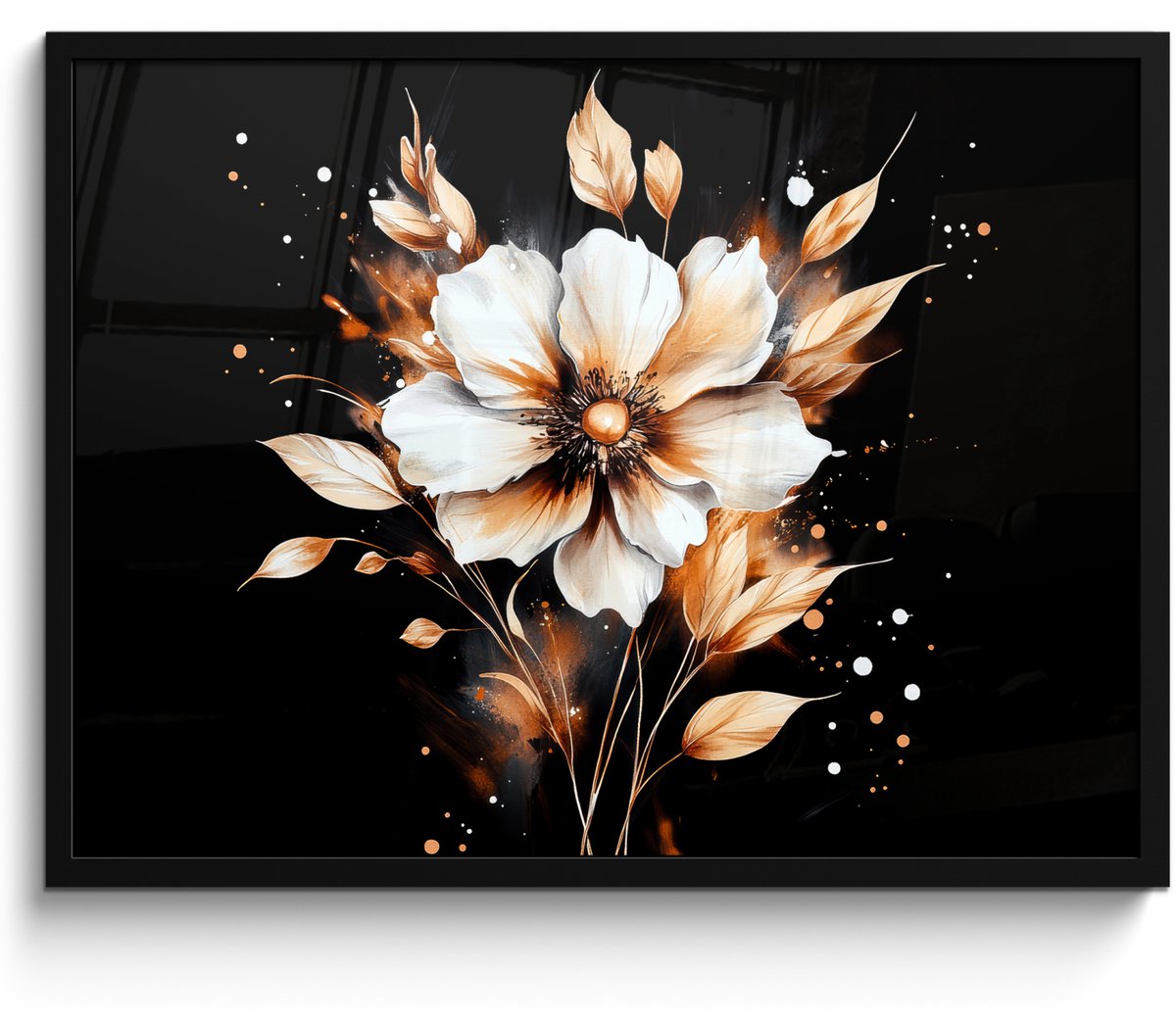 FrameYourWall Poster in lijst - Fotolijst 70x50 cm - Posters - Bloem - Verf - Goud - Graffiti - Modern - Posterlijst zwart - Decoratie - Wanddecoratie woonkamer - Muurdecoratie slaapkamer Graffiti - Bloem