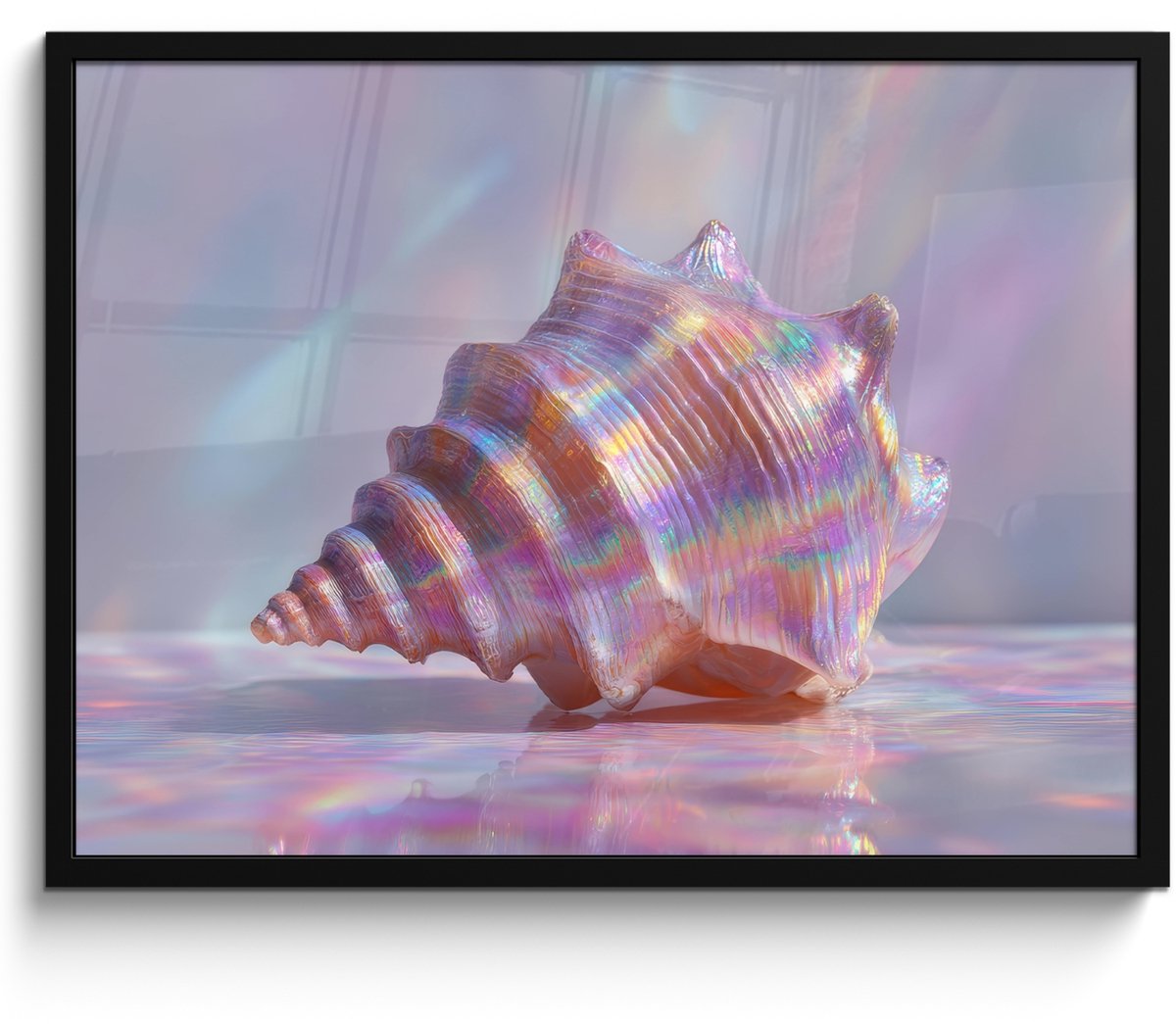 FrameYourWall Poster in lijst - Fotolijst 70x50 cm - Posters - Schelp - Glanzend - Regenboogtinten - Posterlijst zwart - Decoratie - Wanddecoratie woonkamer - Muurdecoratie slaapkamer