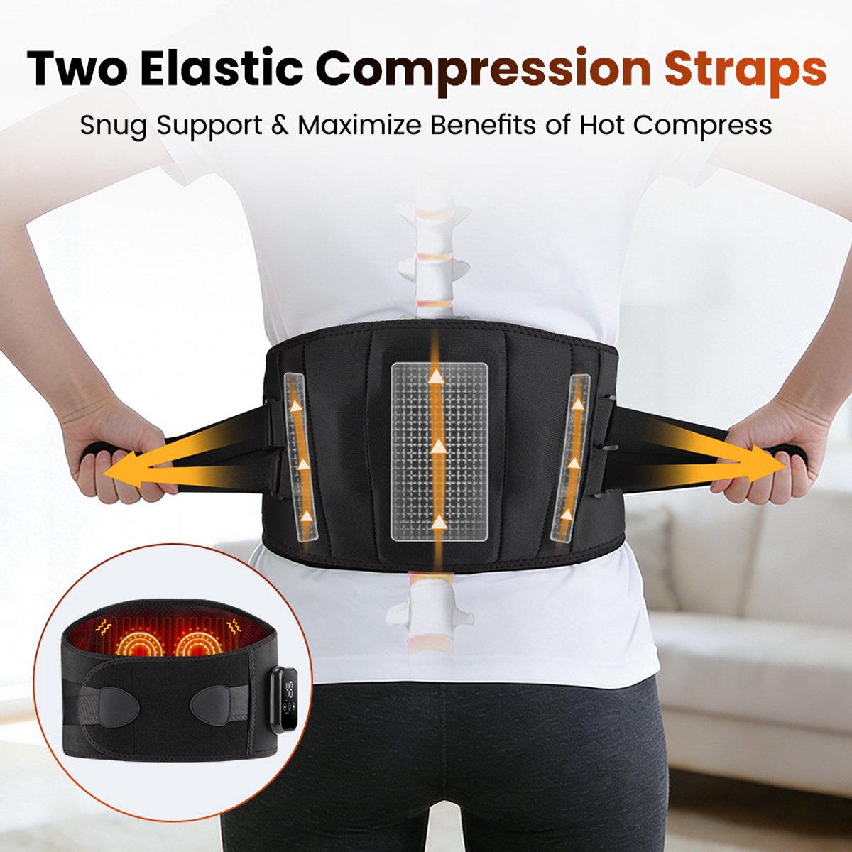 WK Draadloze Verwarmde Massage Tailleband – 2 Motoren – 3 Warmtestanden (48–58℃) – Infrarood Snelle Verwarming – 15 Min Timer – Buik- & Lendenondersteuning – Oplaadbaar via Type-C — cadeau in Verzorging - foto 2