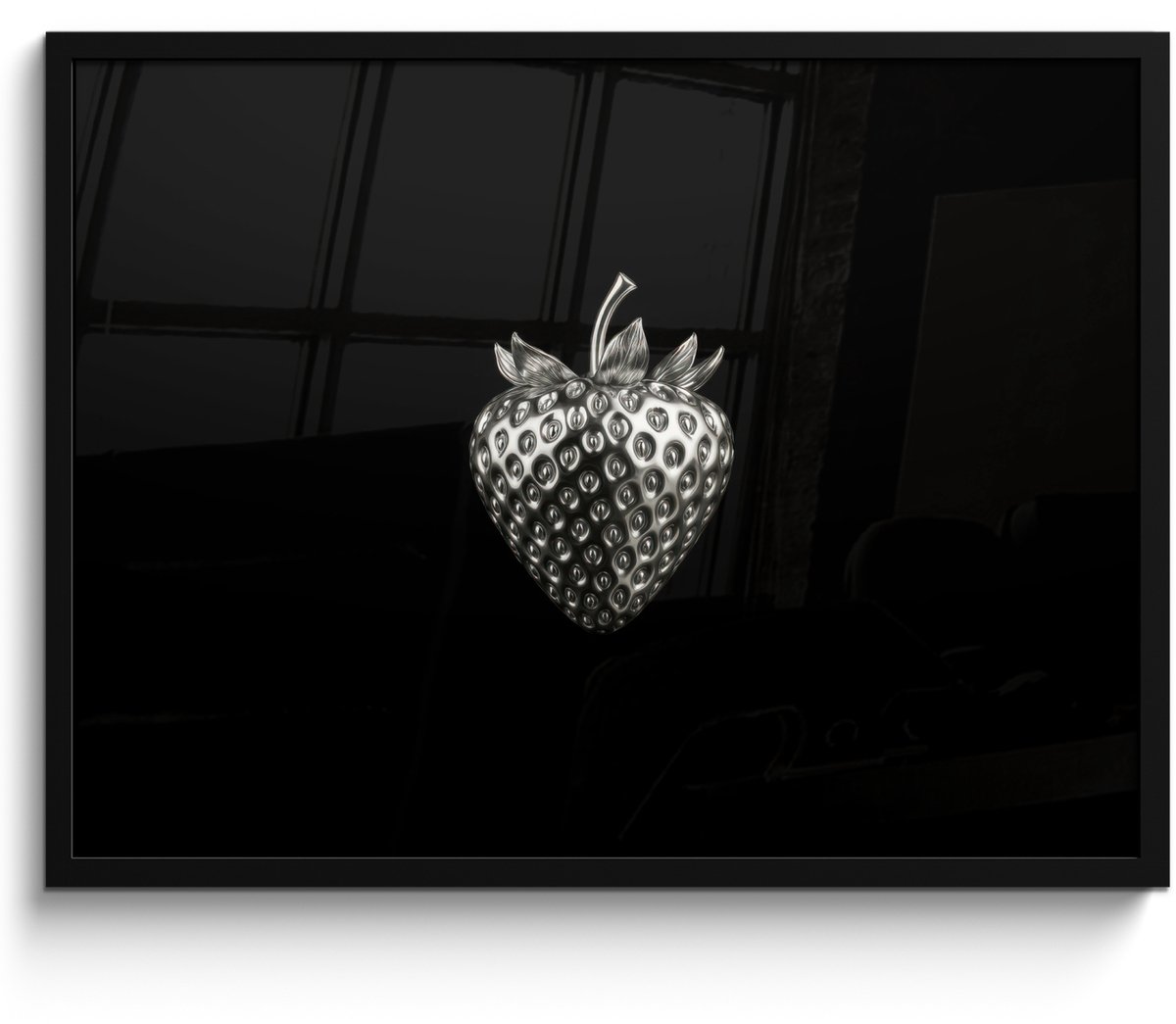 FrameYourWall Poster in lijst - Fotolijst 70x50 cm - Posters - Aardbei - Zaadstructuur - Realistisch - Posterlijst zwart - Decoratie - Wanddecoratie woonkamer - Muurdecoratie slaapkamer