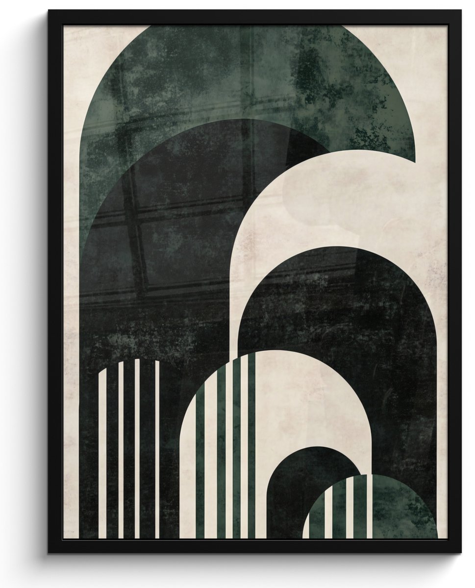FrameYourWall Poster in lijst - Fotolijst 50x70 cm - Posters - Bogen - Donkergroen - Lijnen - Posterlijst zwart - Decoratie - Wanddecoratie woonkamer - Muurdecoratie slaapkamer Vormen
