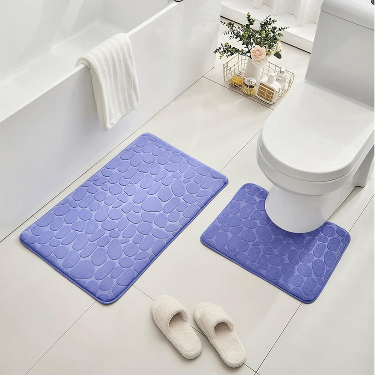 2-Delige Antislip Badkamermat Set Waterabsorberend Badmatten voor Douche en Toilet