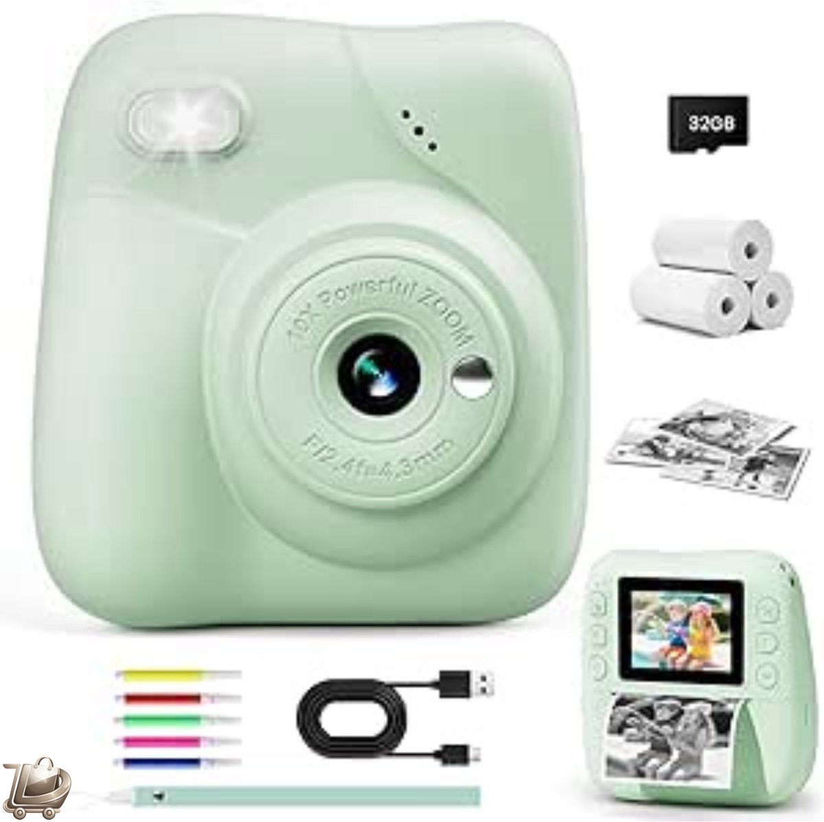 Instant Kindercamera - 1080P HD Fotocamera - 48MP Digitale Camera voor Kinderen - Inclusief 32GB Kaart en 3 Rollen Printpapier - Geschenk voor Meisjes en Jongens 3-12 Jaar