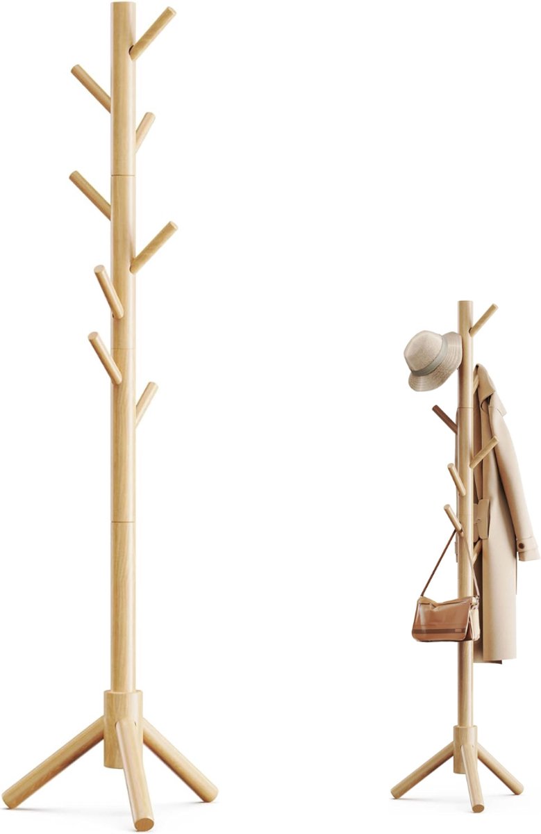 NBAP® Kapstok Staand - Garderoberek - Kledingrek Haken- Industrieel - Hout