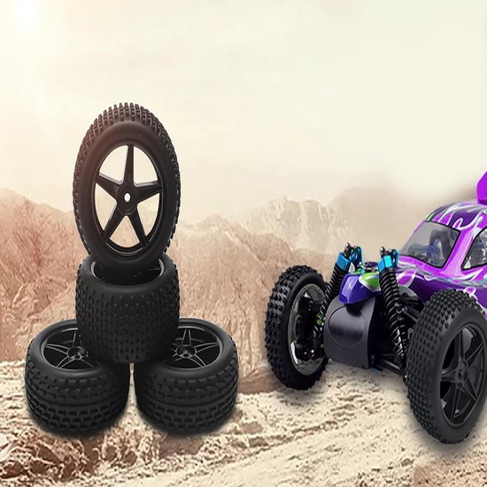 RC Auto 1/10 Schaal Off Road Voor- en Achterwielen met Zwarte Banden (Set van 4) van Merkloos	 — afbeelding 5