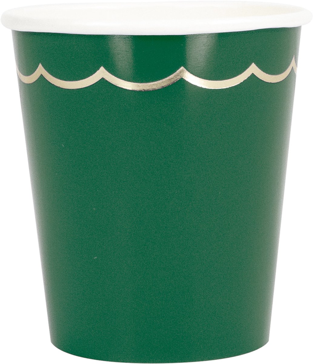 PARTYPRO - 8 gekartelde papieren bekers groen en goud 200 ml voor Kerstmis