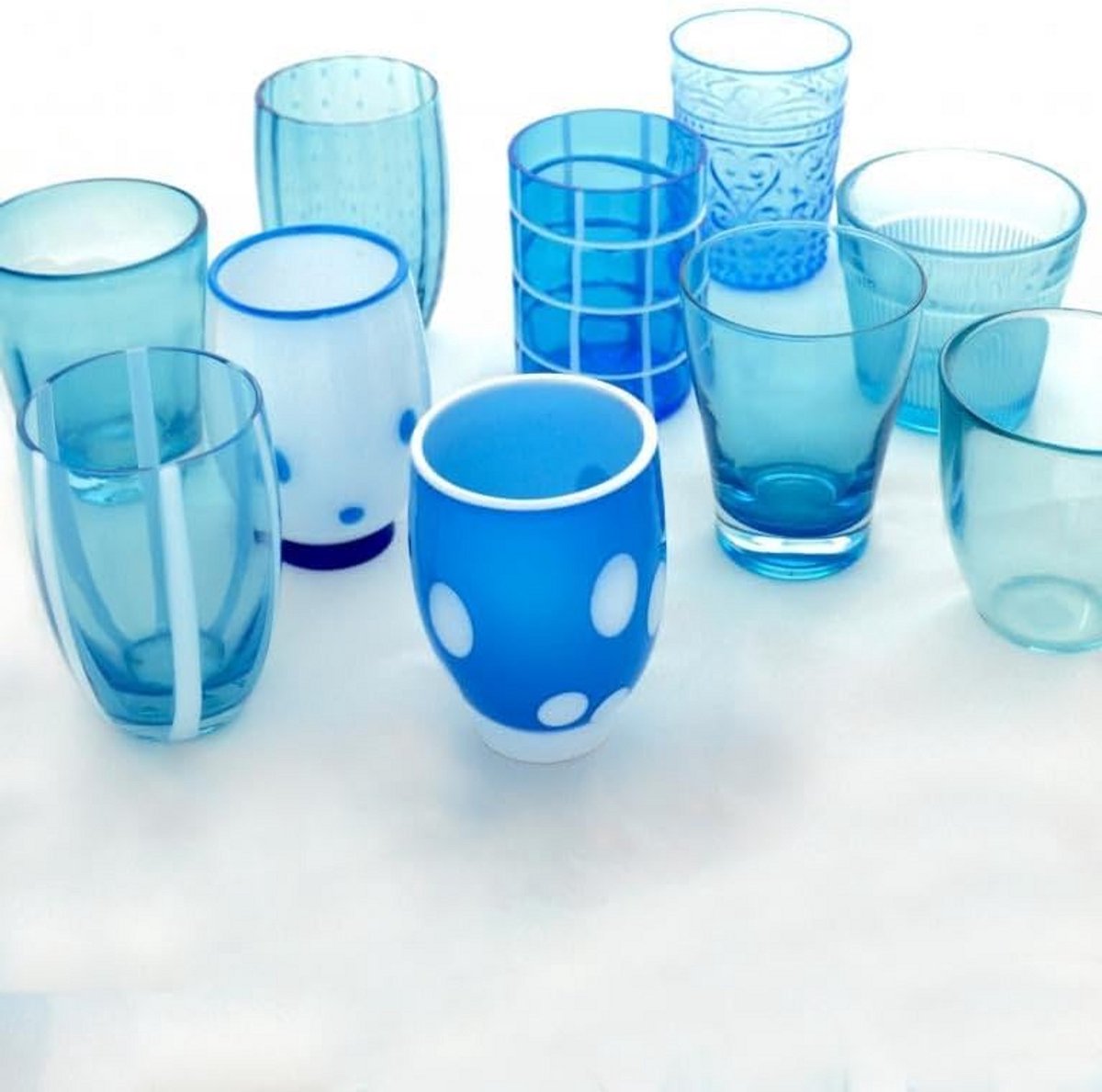 Set van 6 Waterglazen in Diverse Stijlen en Kleuren - Unieke Combinatie