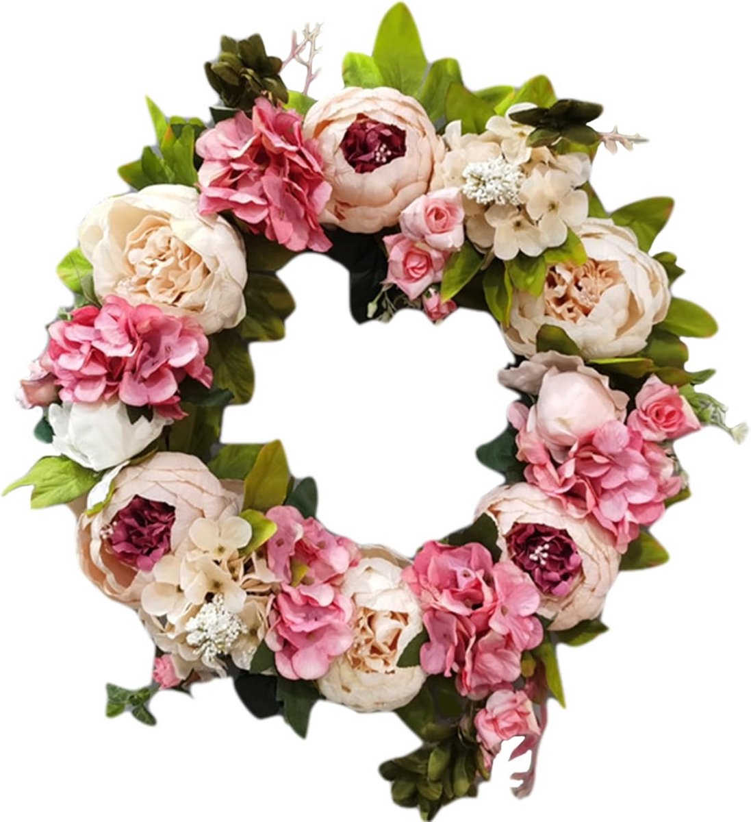 Luxe Pioenrozen Krans voor Voordeur - 40cm Champagne Kleur Kunstbloemen Decoratie voor Len