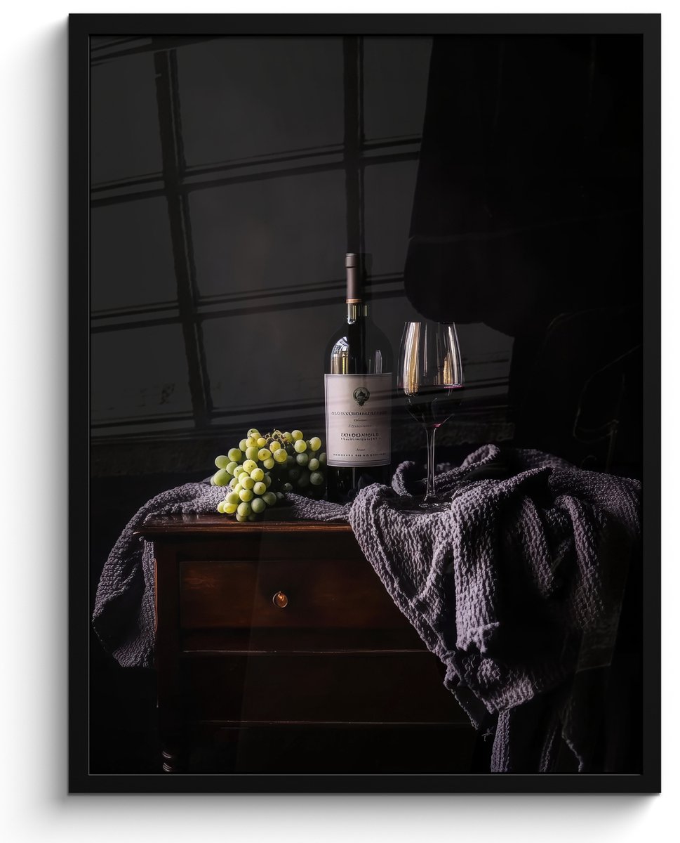FrameYourWall Fotolijst inclusief poster - Posterlijst 50x70 cm - Posters - Druiven - Wijn - Rood - Tafel - Foto in lijst - Keuken decoratie muur - Wanddecoratie accessoires - Muurdecoratie - Schilderijen Rode - Wijn